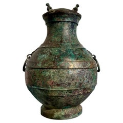 Hu e coperchio in bronzo arcaico cinese, dinastia Han (206 a.C. - 220 d.C.), Cina