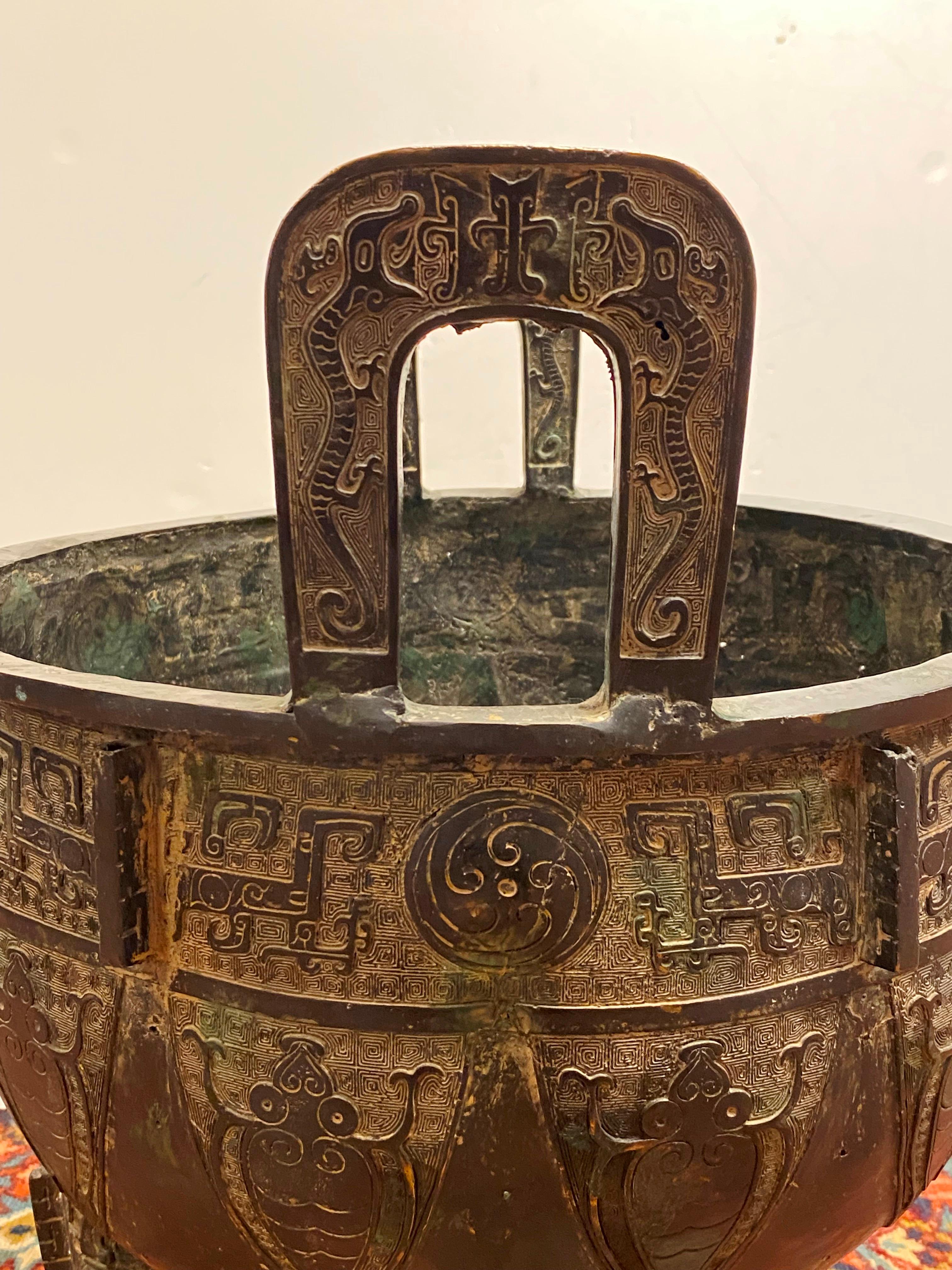 Chinese Archaic Style Monumental Bronze Vessel In Good Condition For Sale In New York, NY