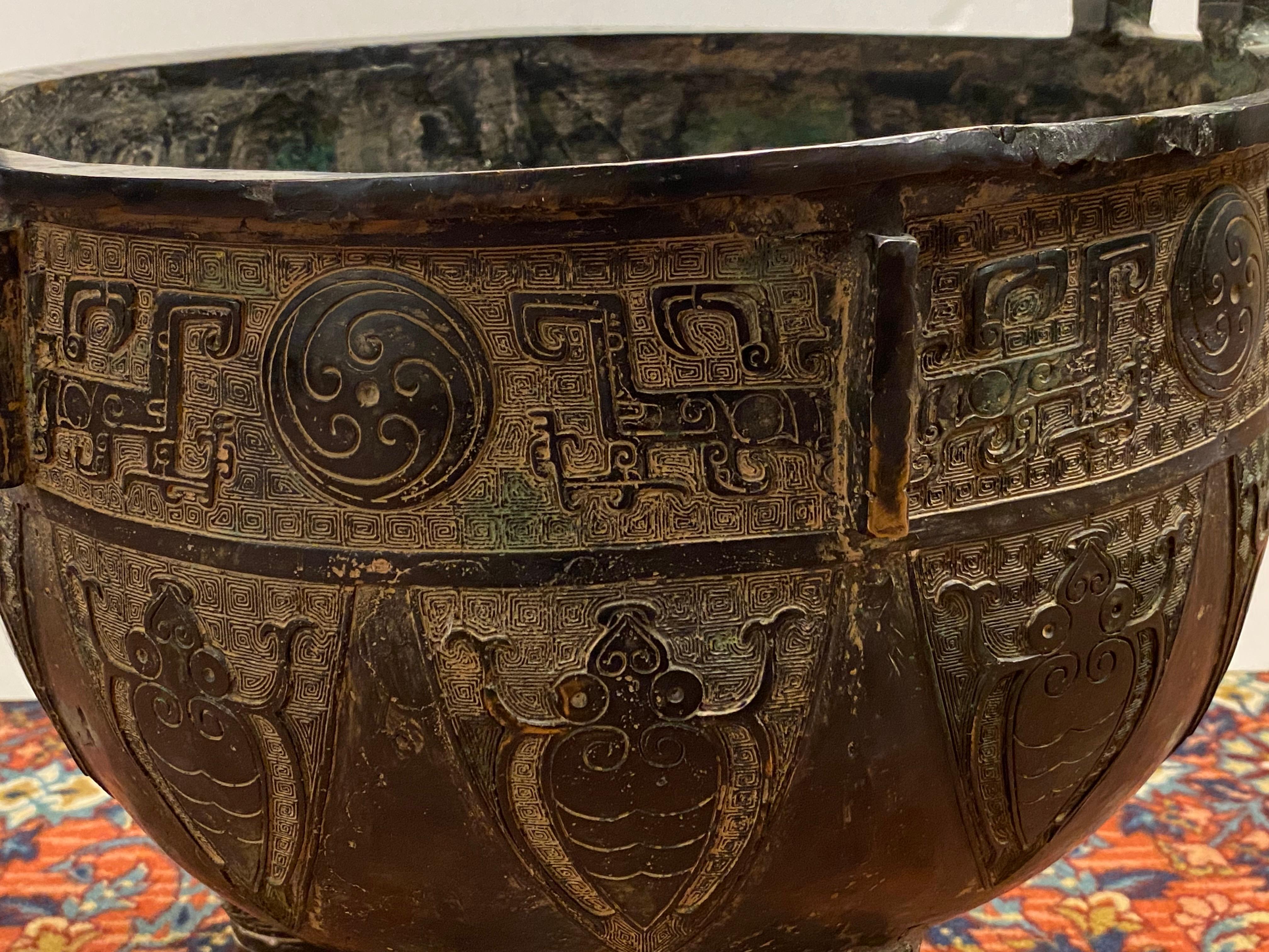 Chinese Archaic Style Monumental Bronze Vessel For Sale 4