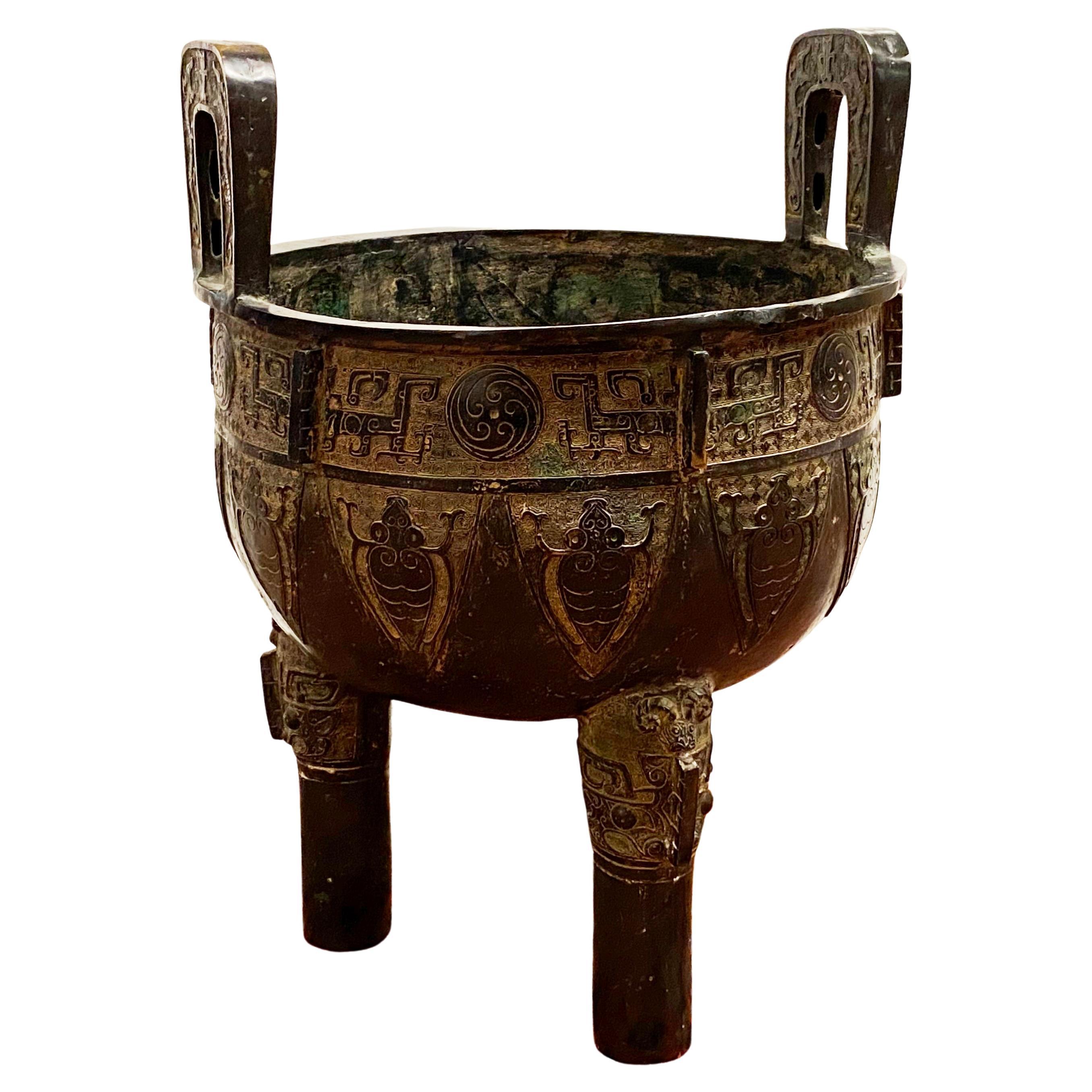 Chinese Archaic Style Monumental Bronze Vessel For Sale