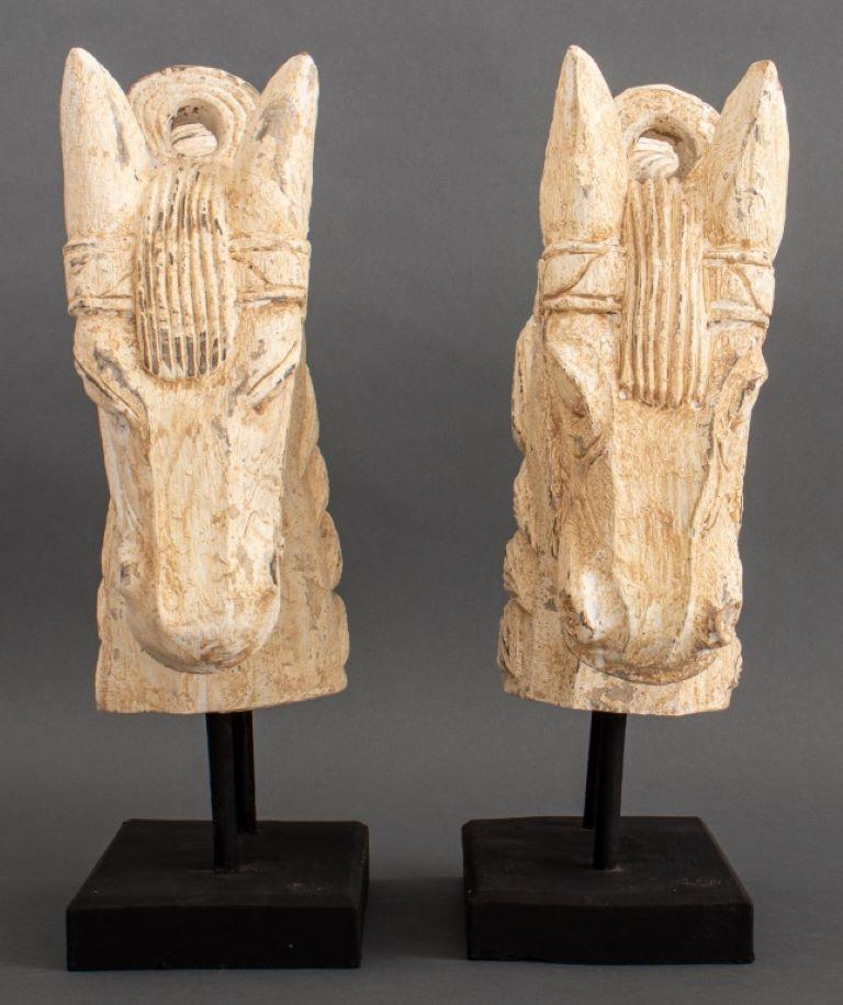 Chinese Archaic Style Wood Horse Busts, Pair 3