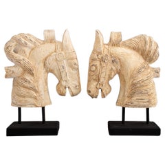 Chinese Archaic Style Wood Horse Busts, Pair