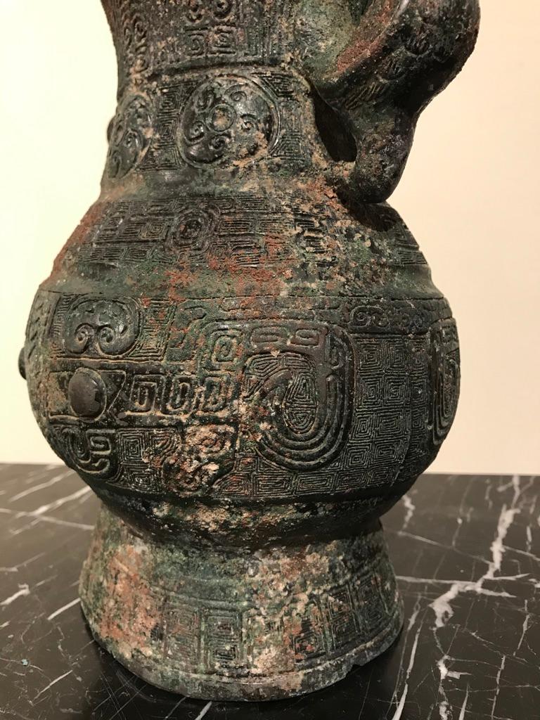 Chinese Archaistic Bronze Lidded Vessel with Bird Handles 11