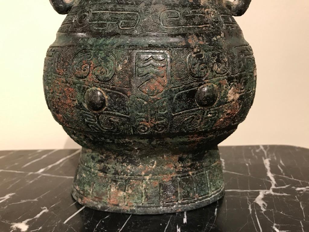 Chinese Archaistic Bronze Lidded Vessel with Bird Handles 1