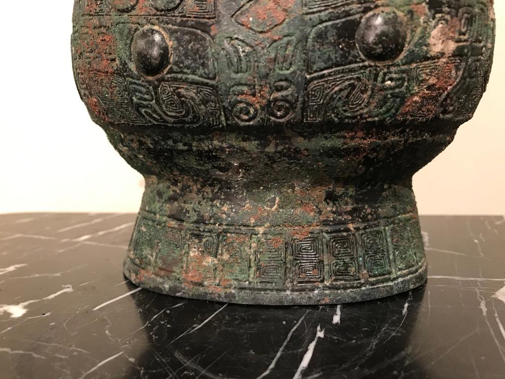 Chinese Archaistic Bronze Lidded Vessel with Bird Handles 2