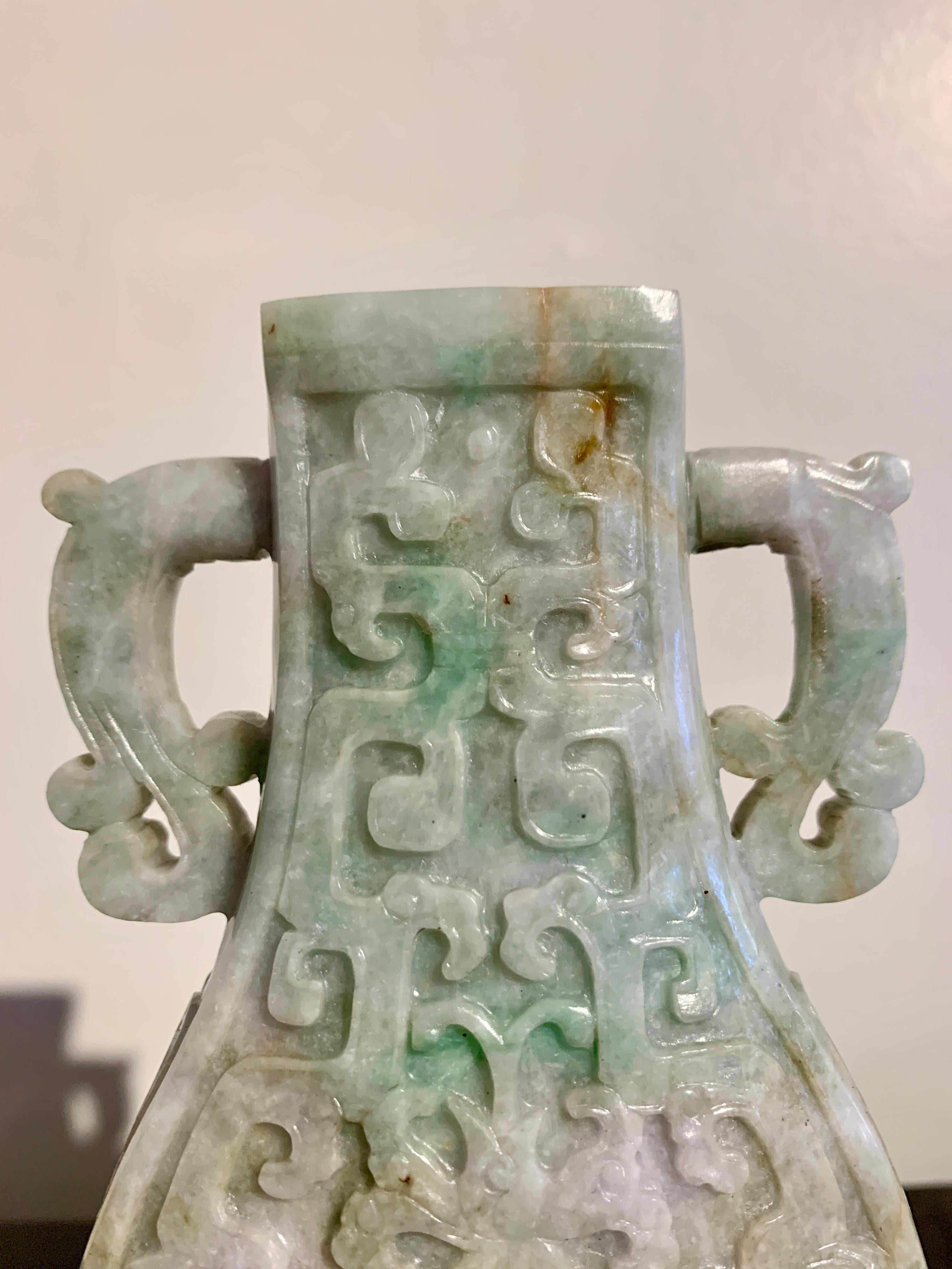 Chinese Archaistic Carved Jadeite Vase, Republic Period, China 6