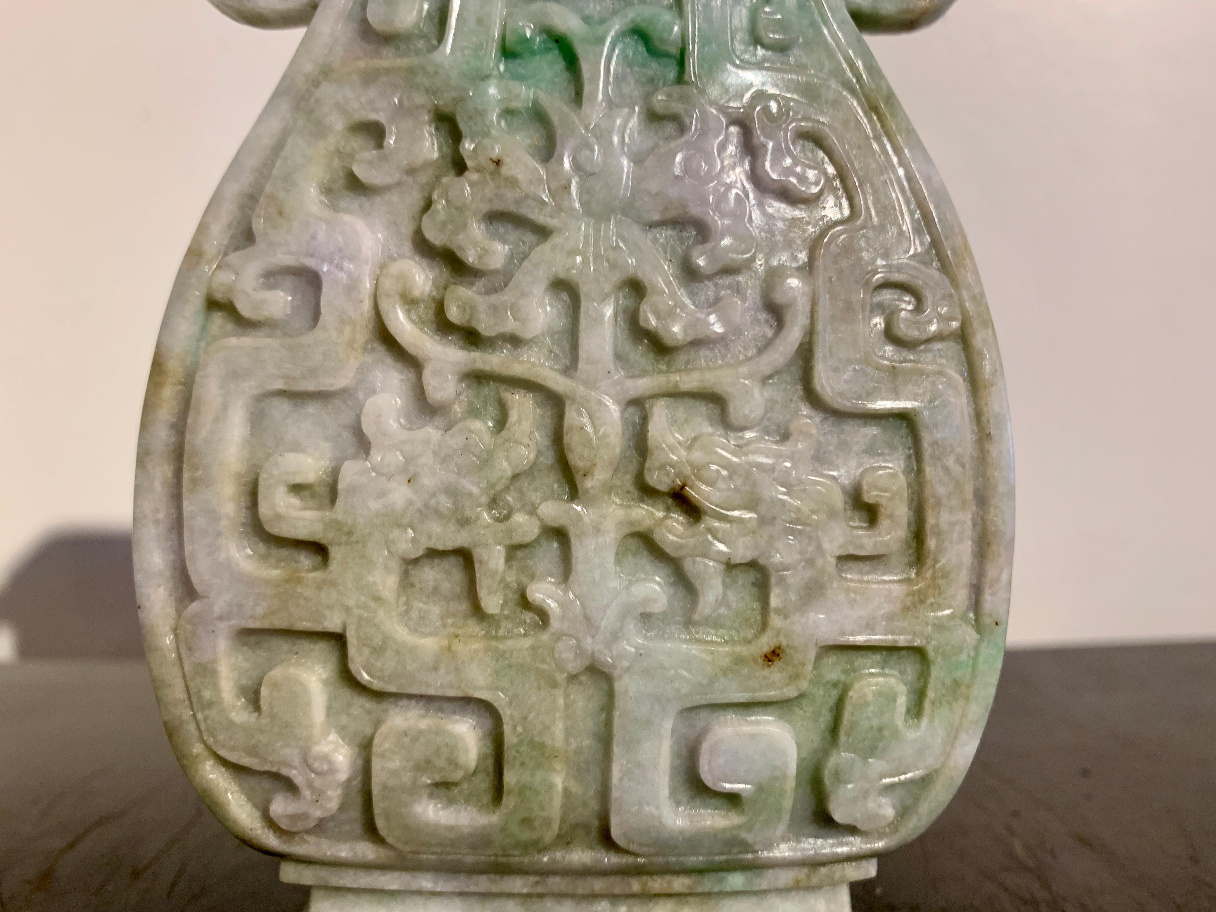 Chinese Archaistic Carved Jadeite Vase, Republic Period, China 7