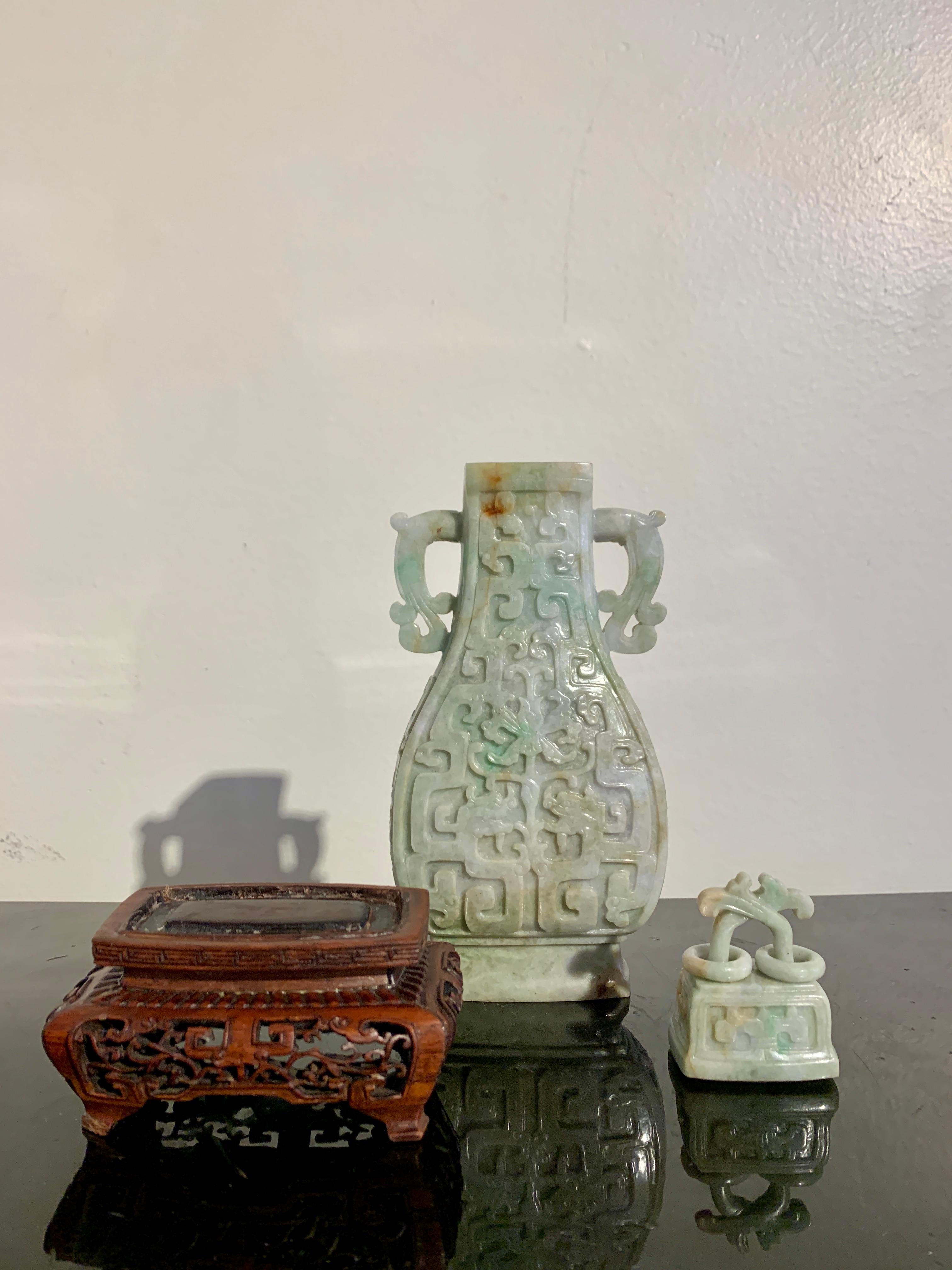 Chinese Archaistic Carved Jadeite Vase, Republic Period, China 10
