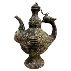 Vasija Rirualística Arcaísta China de Cobre Repoussé en Forma de Pájaro