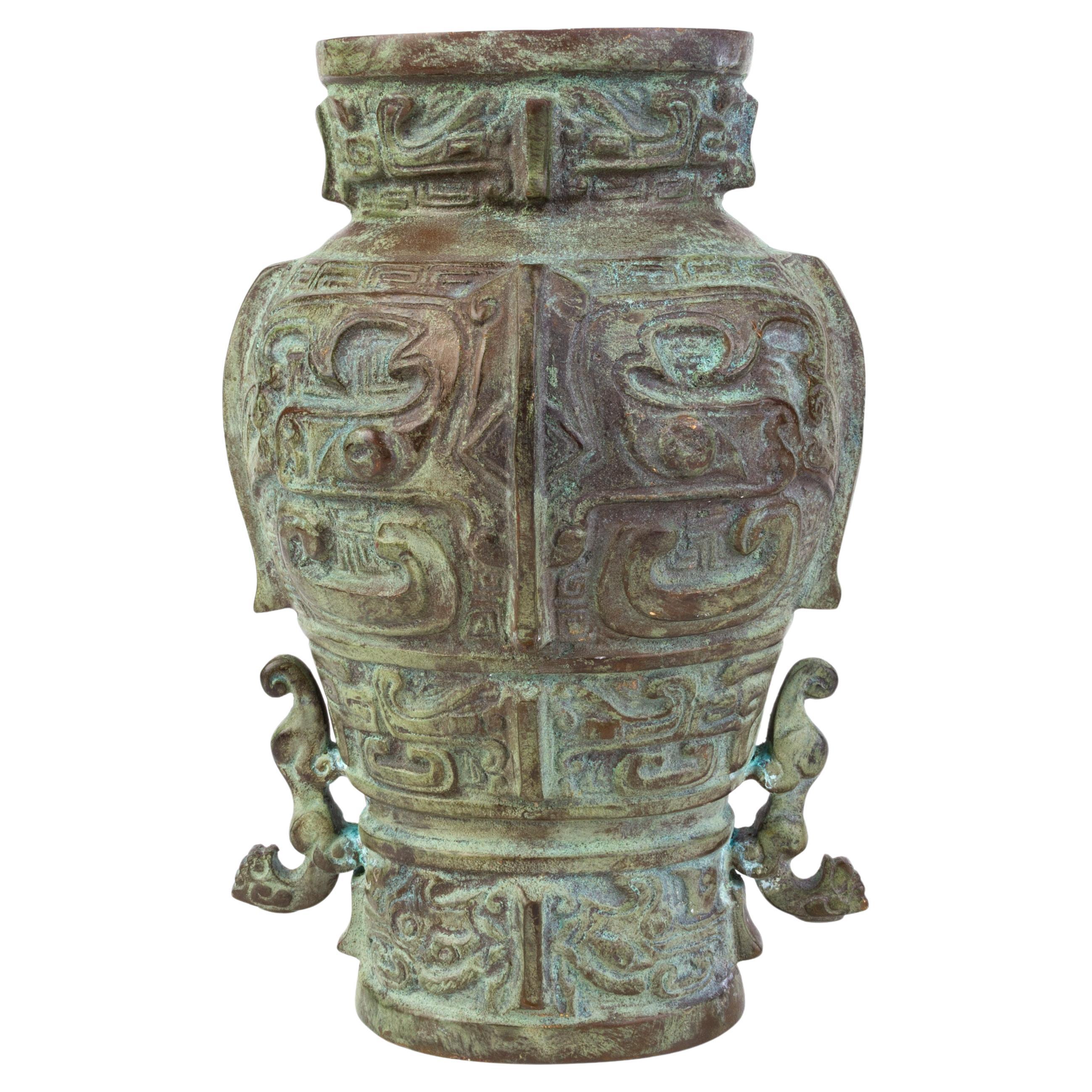 Chinese Archaistic Gilded Bronze Vase  For Sale