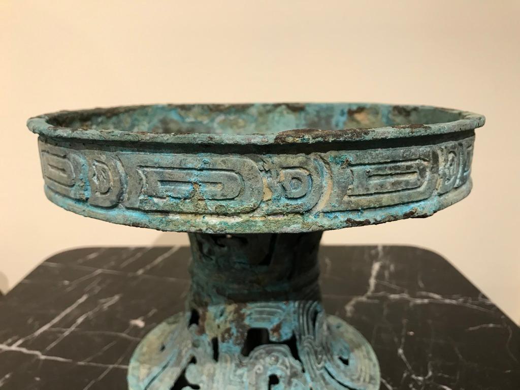 Chinese Archaistic Verdigris Bronze Tazza 6