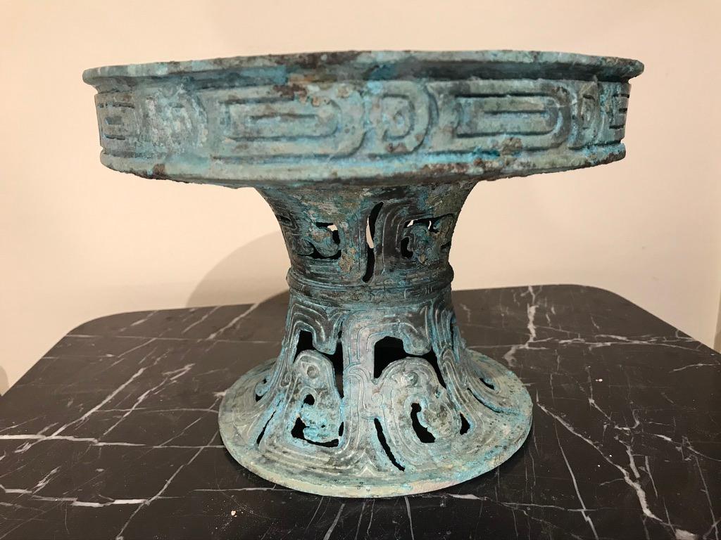 Chinese Archaistic Verdigris Bronze Tazza 14