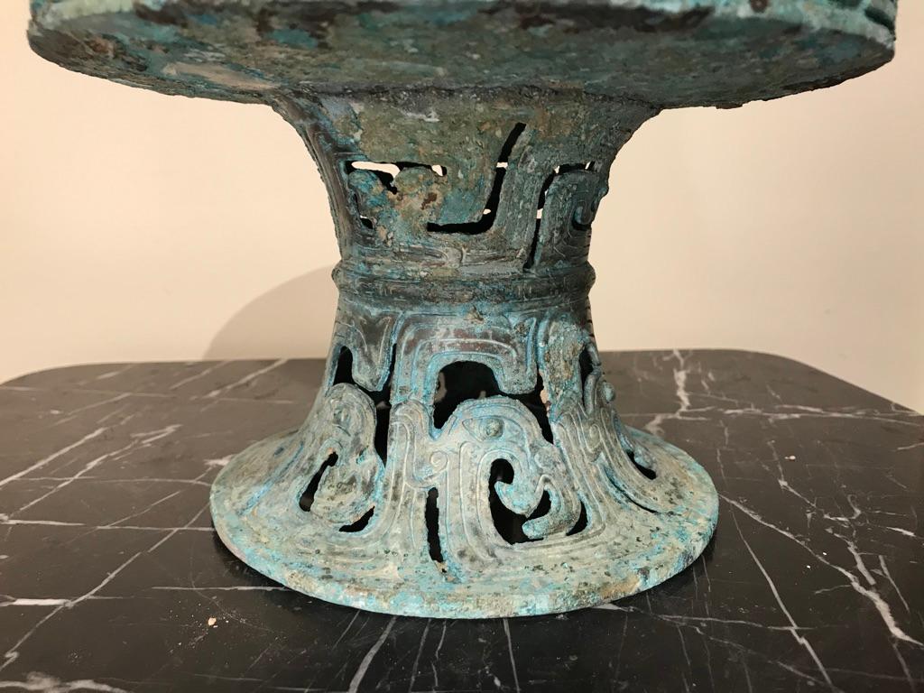 Chinese Archaistic Verdigris Bronze Tazza 15