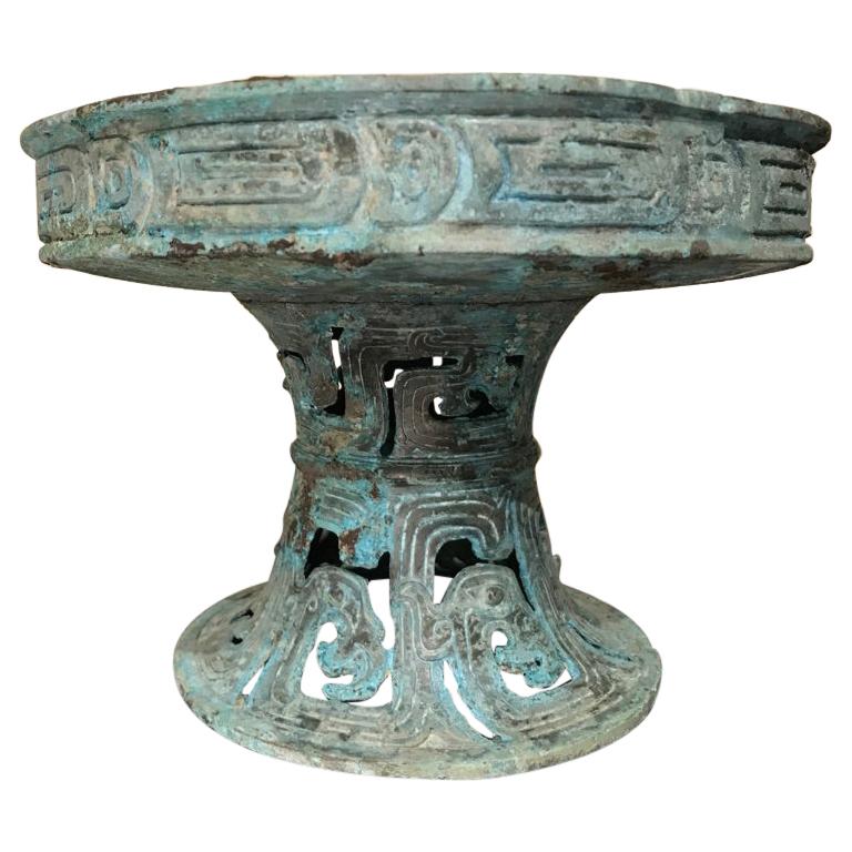 Chinese Archaistic Verdigris Bronze Tazza
