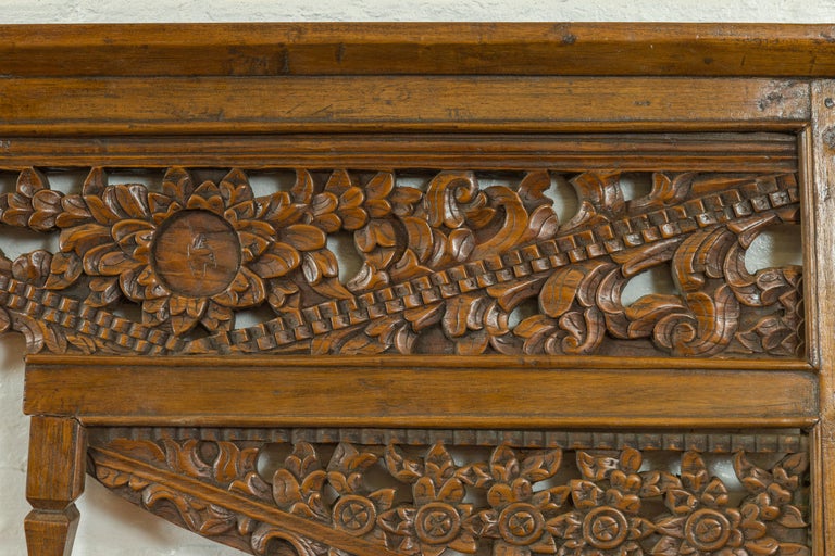 Chinese Architectural Wooden Temple Panel with Detailed Floral Carvings For Sale 2