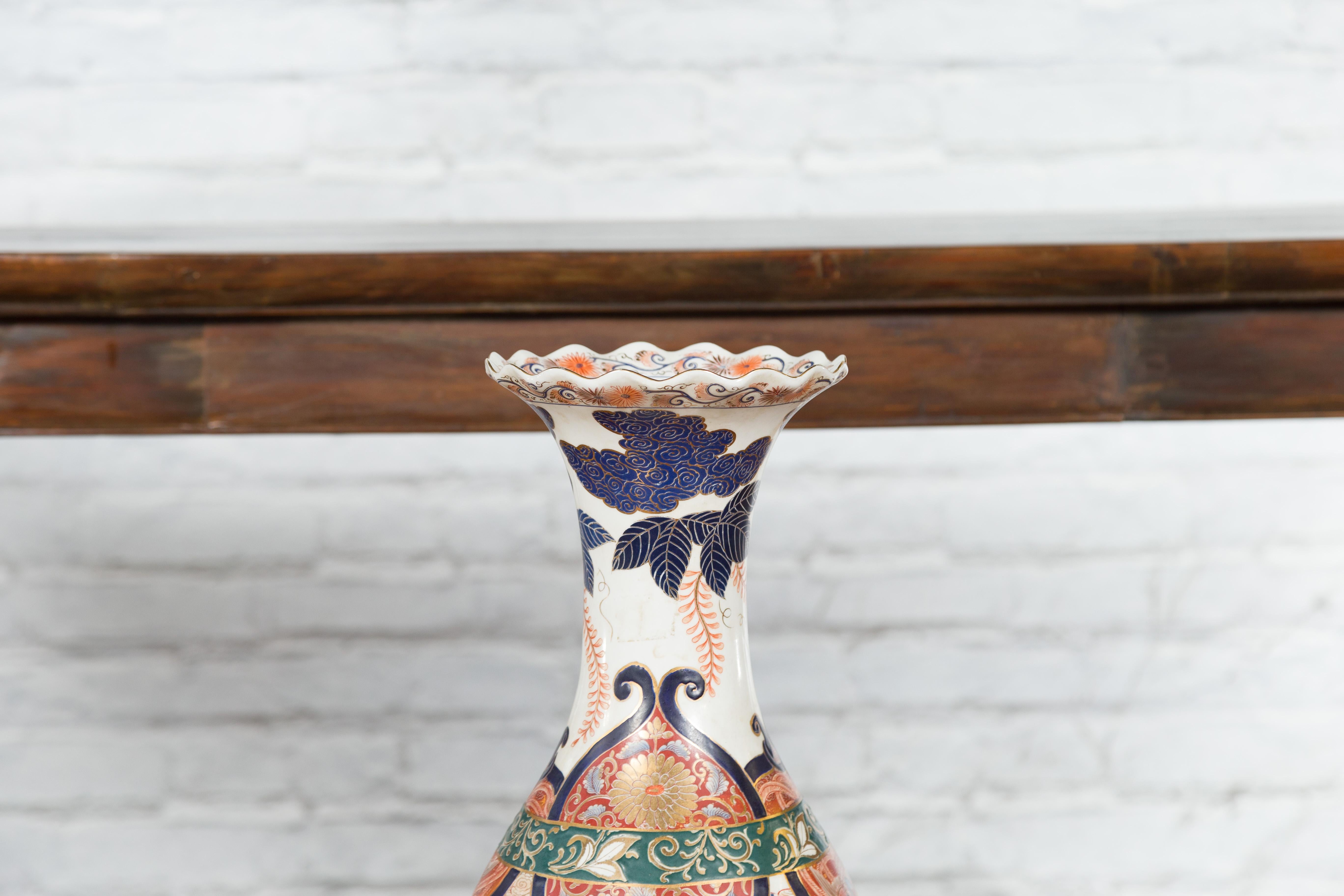 20th Century Chinese Imari Style Orange, Blue and Green Vase with Ladies in Landscapes For Sale