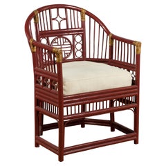 Chinese Armchair with Latticed Rattan Back and Comfortable Cushion