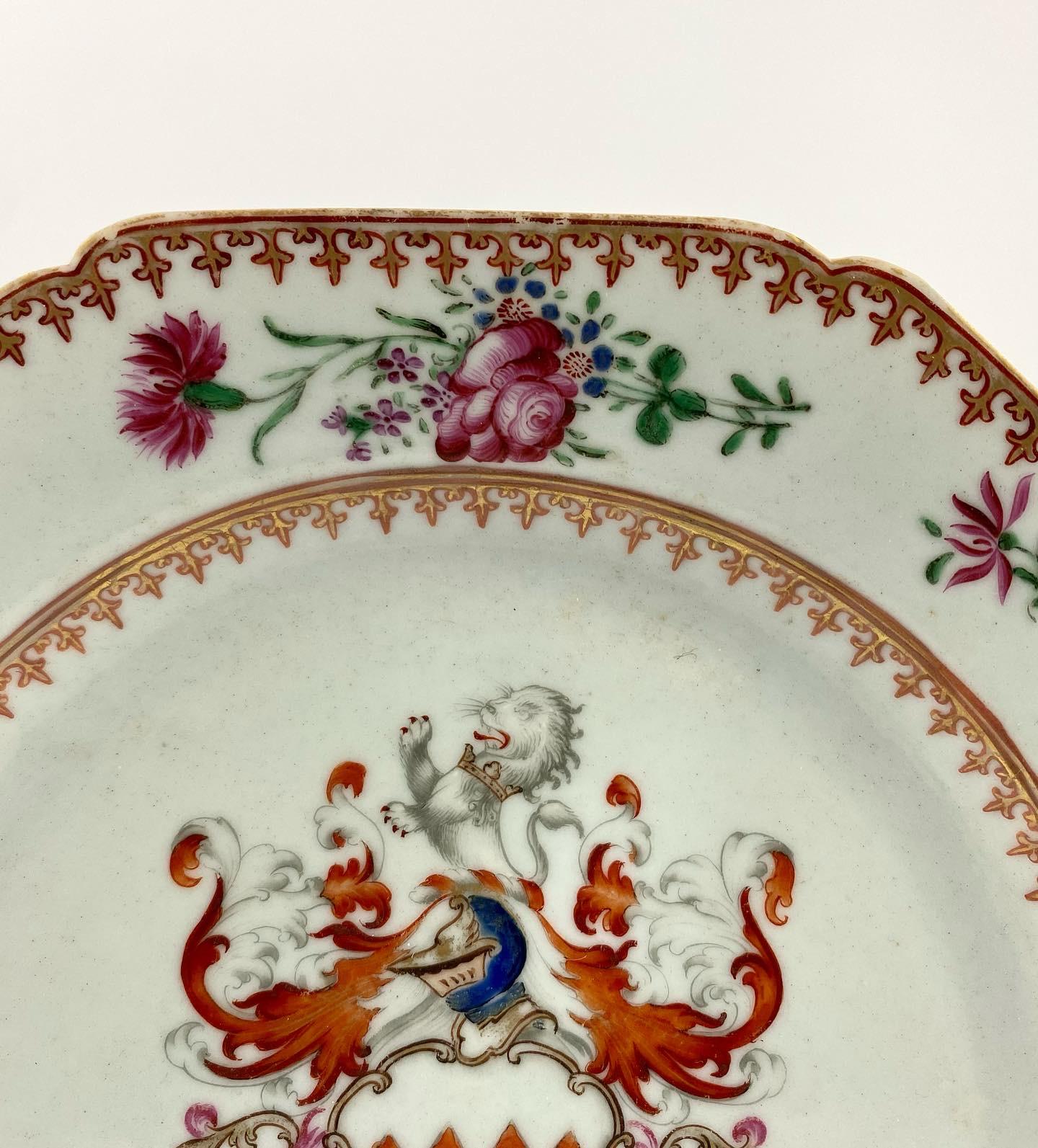 Mid-18th Century Chinese Armorial Plate, Arms of Hare, c. 1755, Qianlong Period