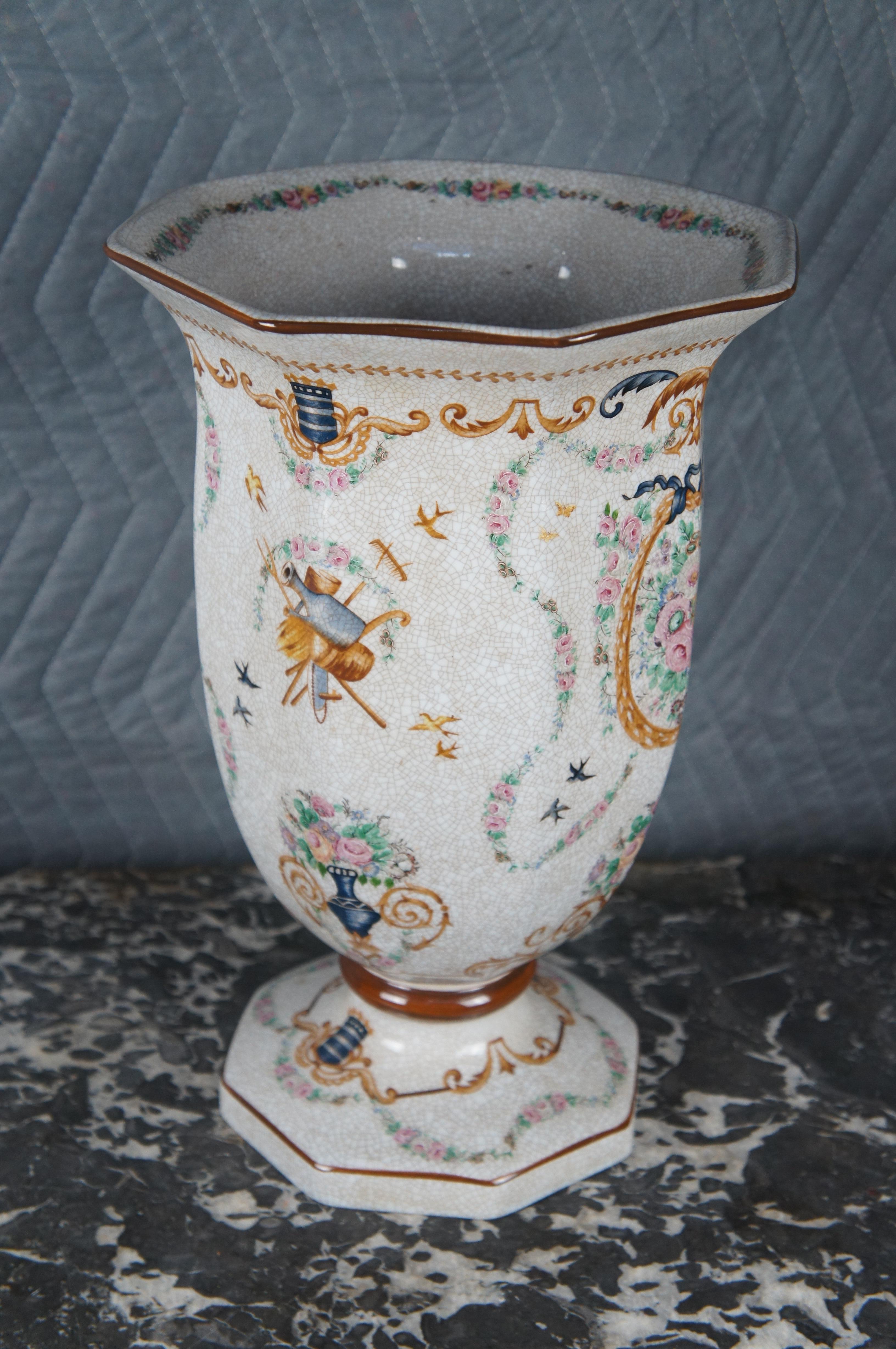 Chinese Armorial Porcelain Polychrome Footed Flower Vase Urn Neoclassical 15
