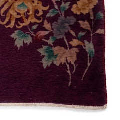 Chinese Art Deco Aubergine Carpet with Chrysanthemums, c. 1930s