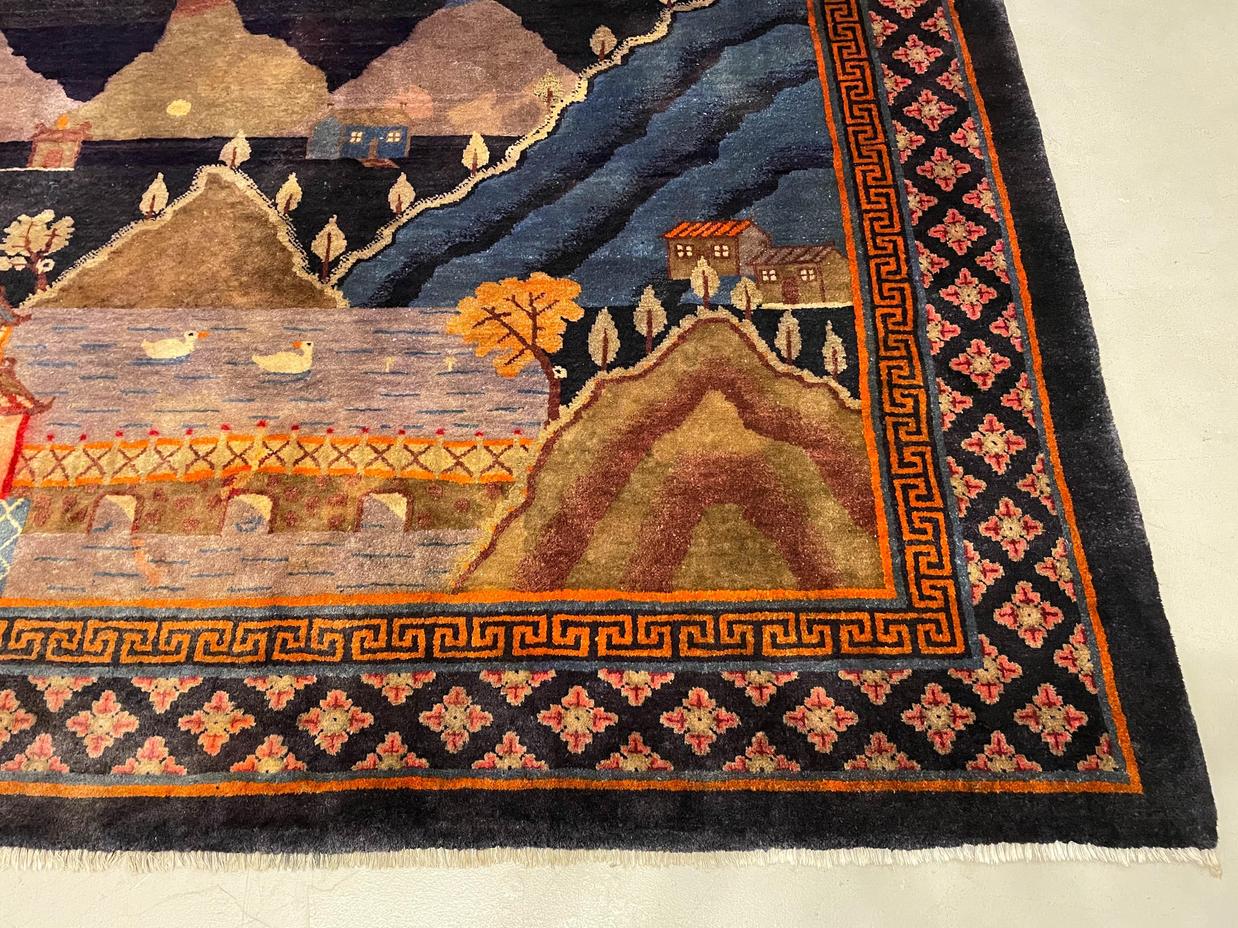 Chinese Art Deco Baotou Pictorial Landscape Rug In Good Condition For Sale In Winter Park, FL