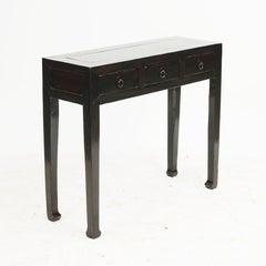 Chinese Art Deco Black Lacquer Console Table with 3 Drawers, 1900-1920