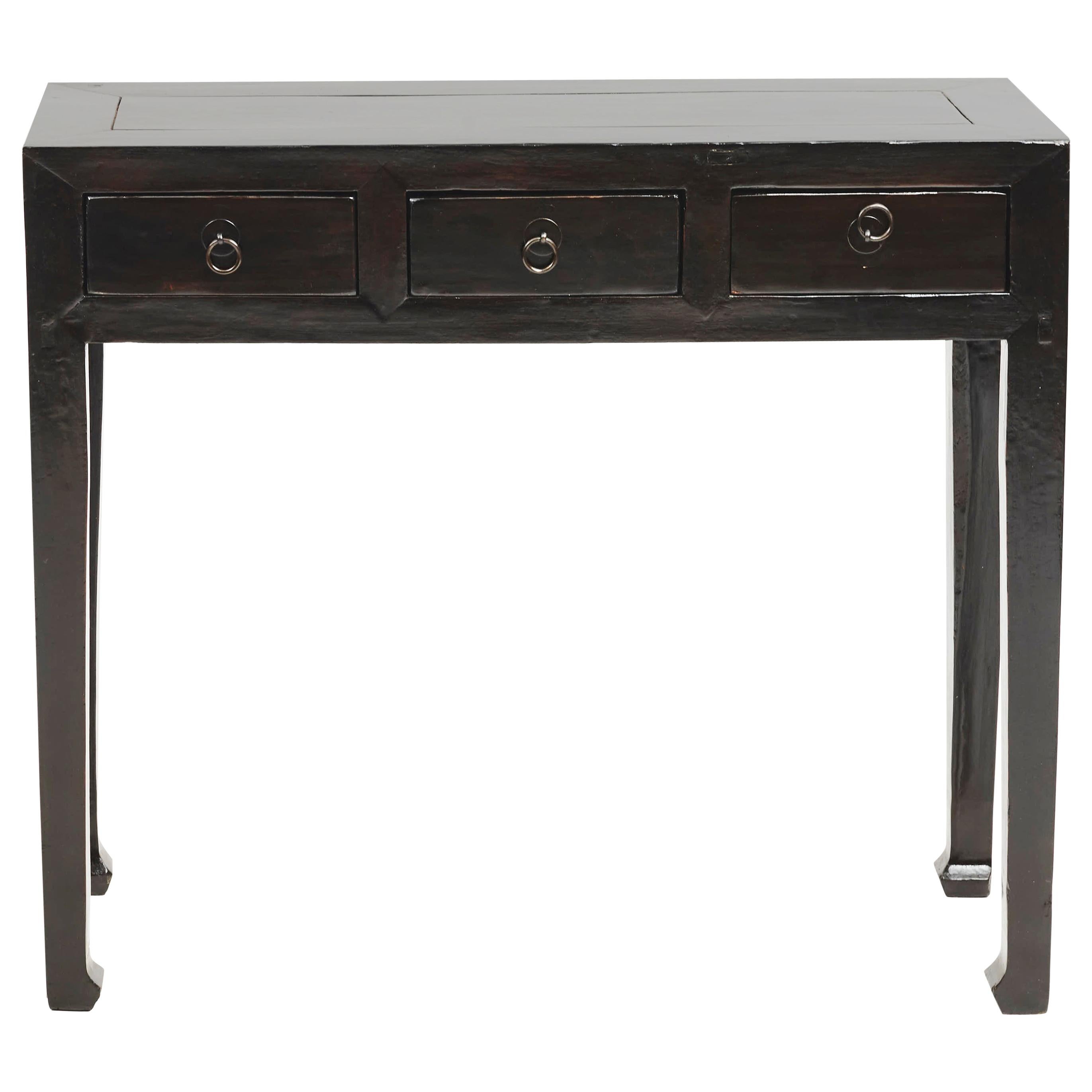Chinese Art Deco Black Lacquer Console Table with 3 Drawers, 1900-1920