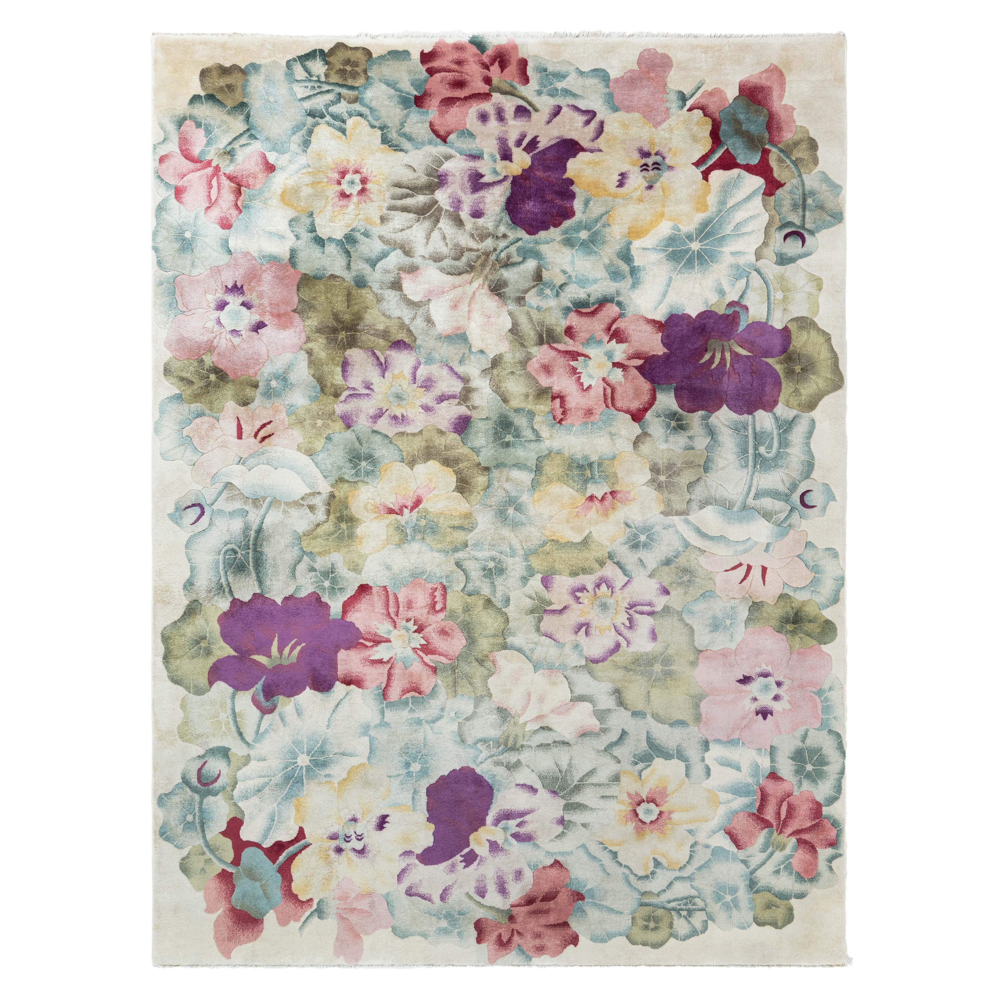 Chinese Art Deco Botanic Rug