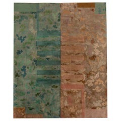 Chinese Art Deco Brown, Green Handmade Wool Rug