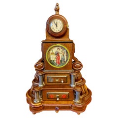 Antique Chinese Art Deco Carved Mahogany Mantle Clock, circa 1900