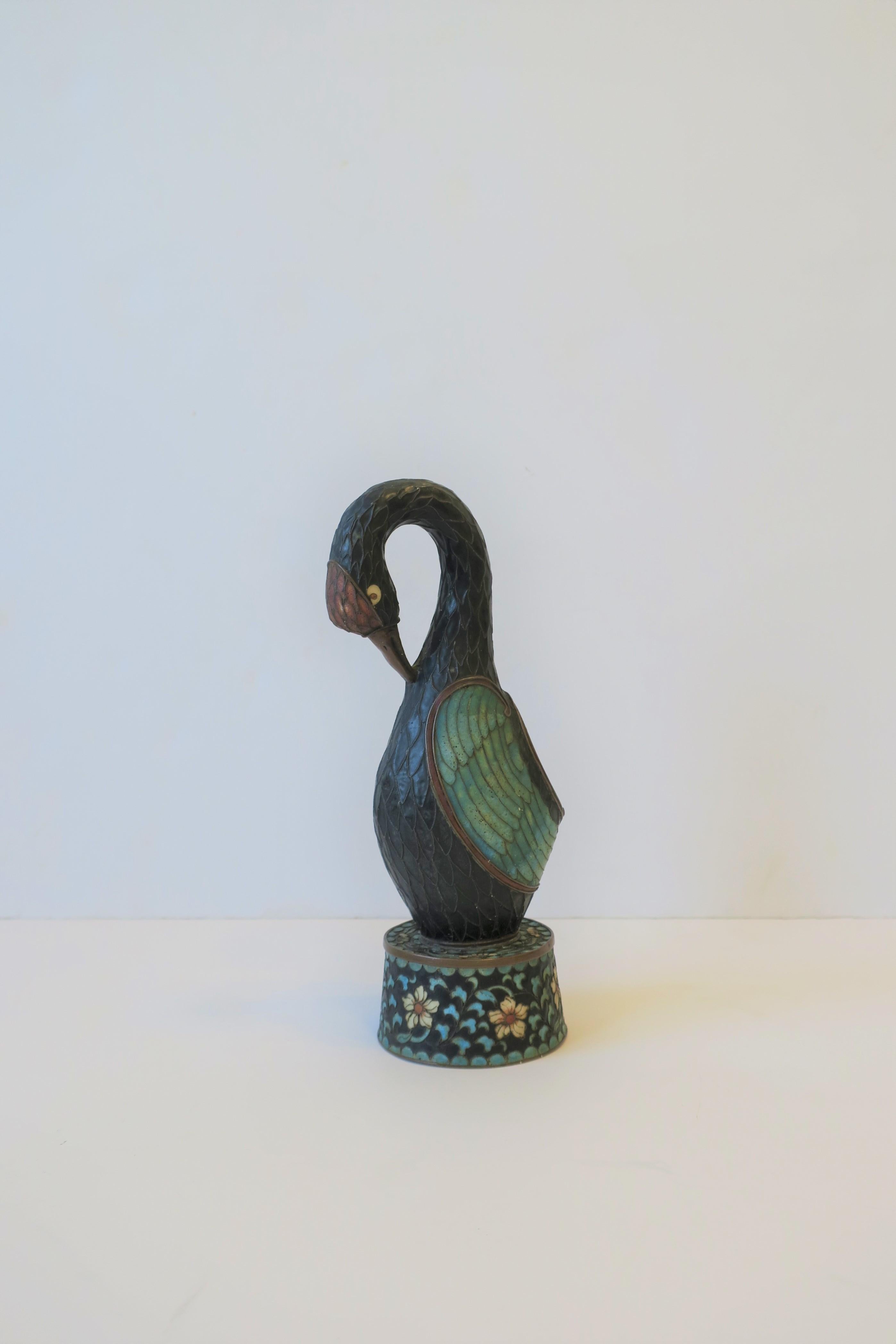 Chinese Art Deco Period Champlevé Bird Ashtray or Sculpture For Sale