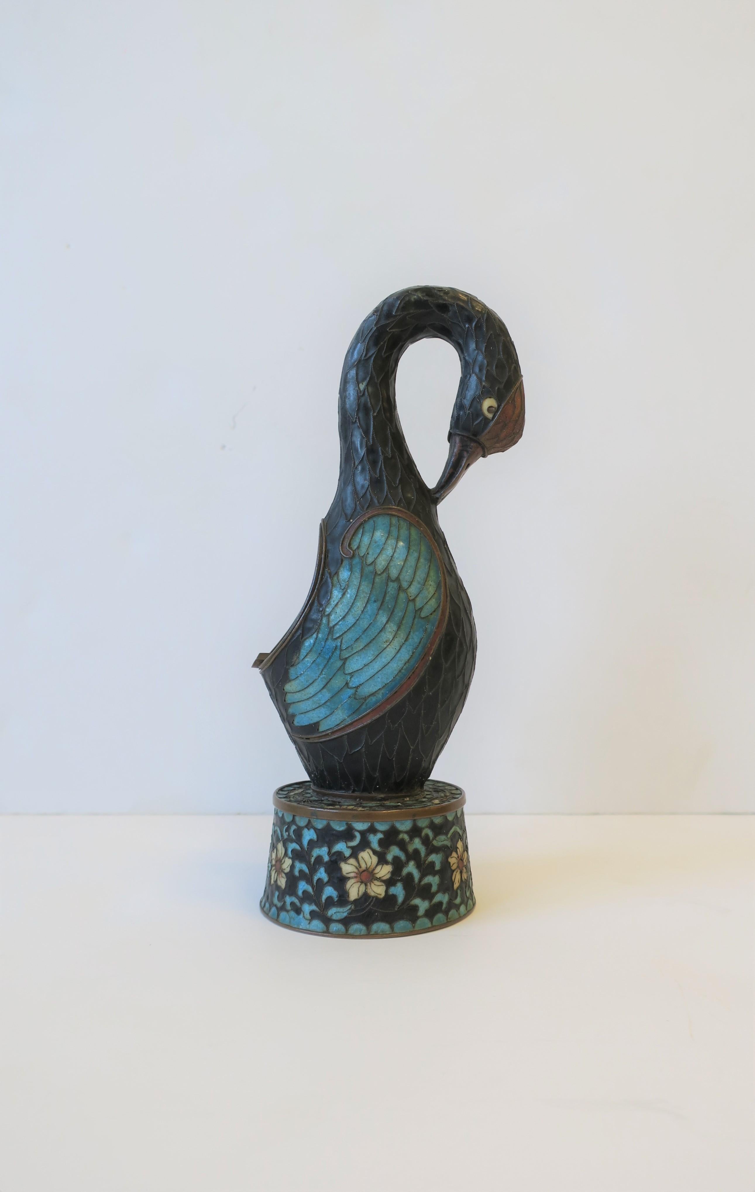 Cloissoné Art Deco Period Champlevé Bird Ashtray or Sculpture For Sale