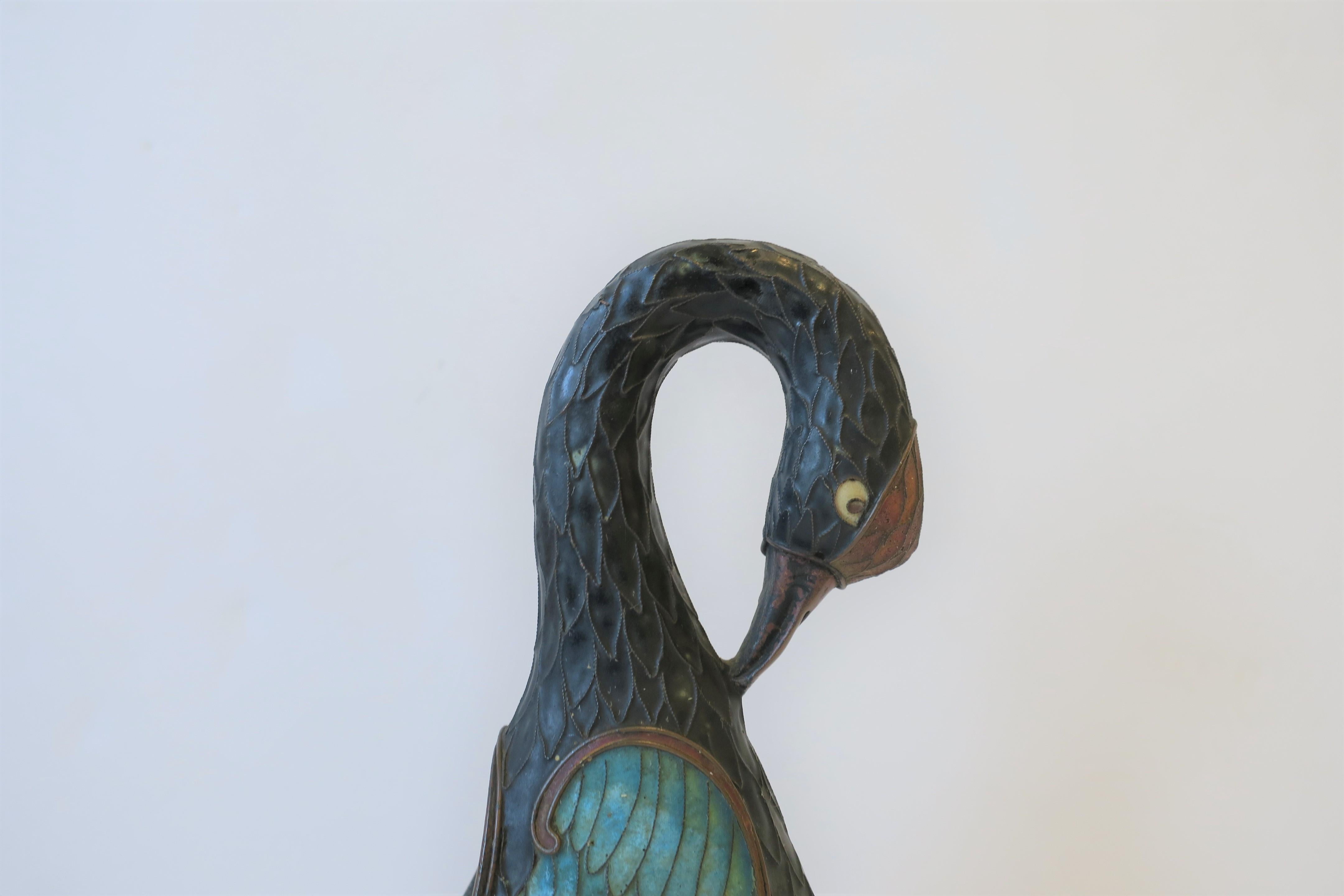 Bronze Art Deco Period Champlevé Bird Ashtray or Sculpture For Sale