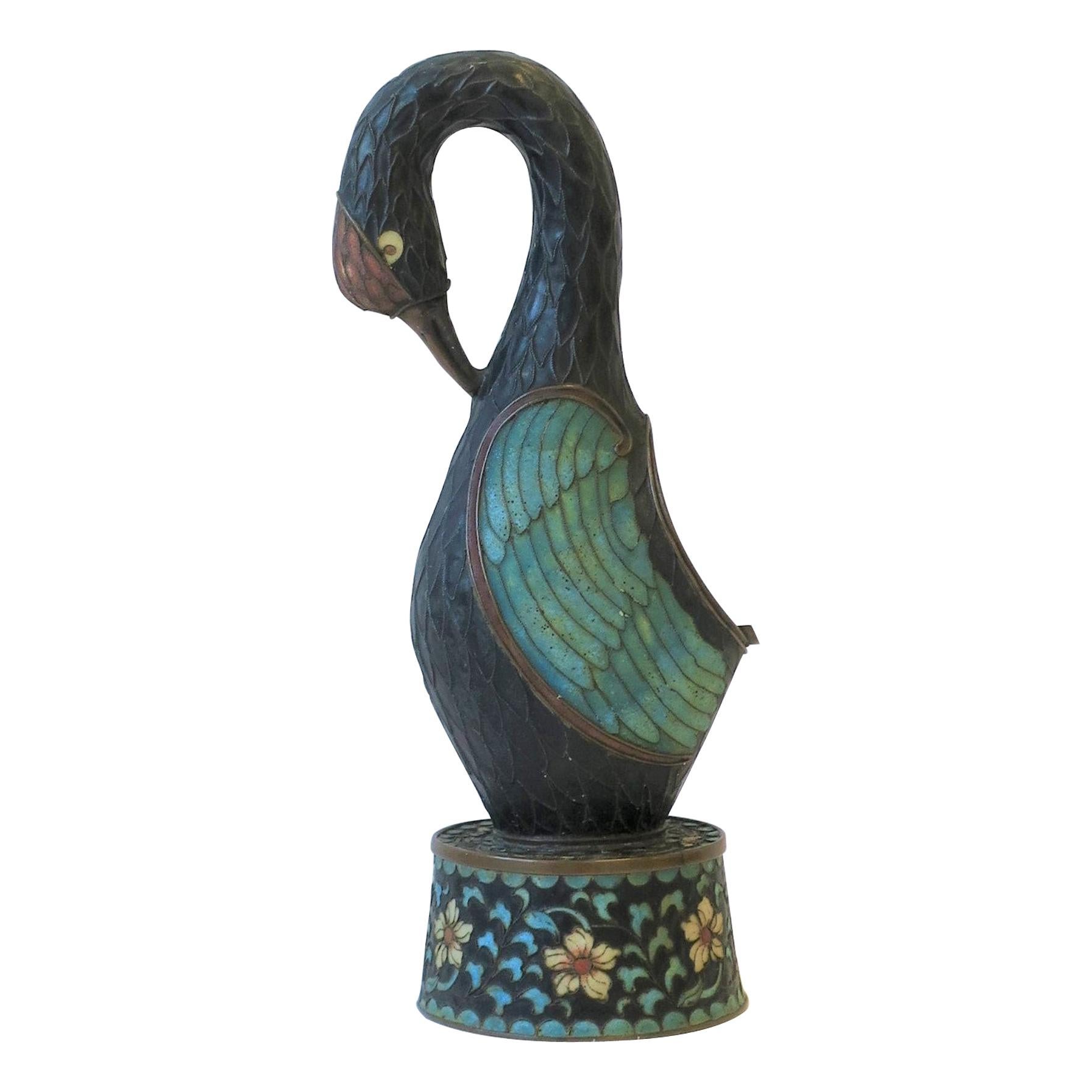 Art Deco Periode Champlevé Vogel Aschenbecher oder Skulptur
