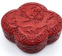 Chinese Art Deco Cinnabar Lacquer Dragon Quatrefoil Box, Circa 1930
