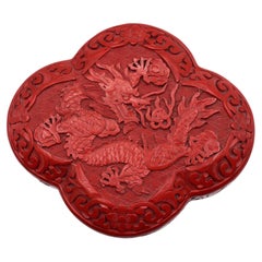 Chinese Art Deco Cinnabar Lacquer Dragon Quatrefoil Box, Circa 1930