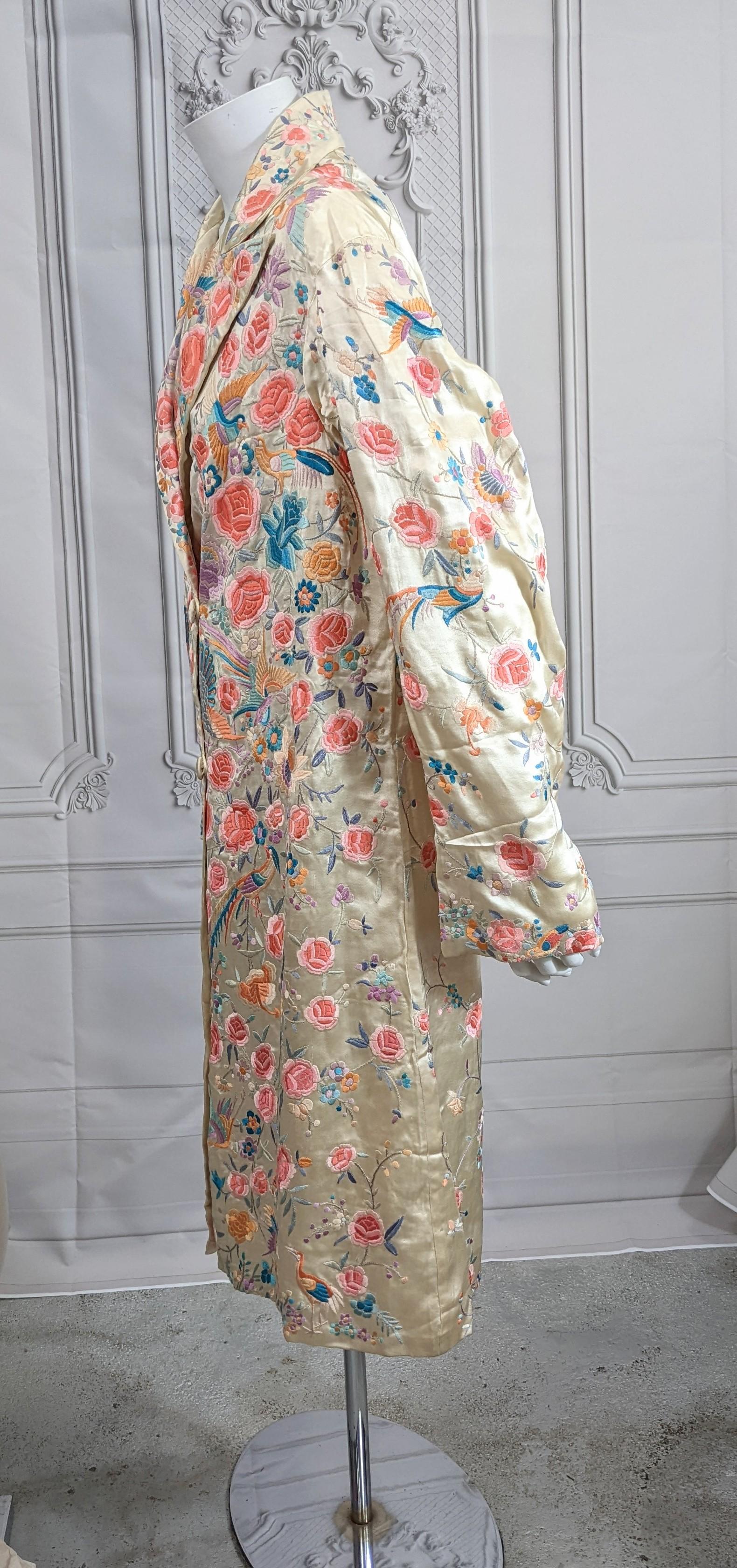 Chinese Art Deco Embroidered Peacock Coat For Sale 2