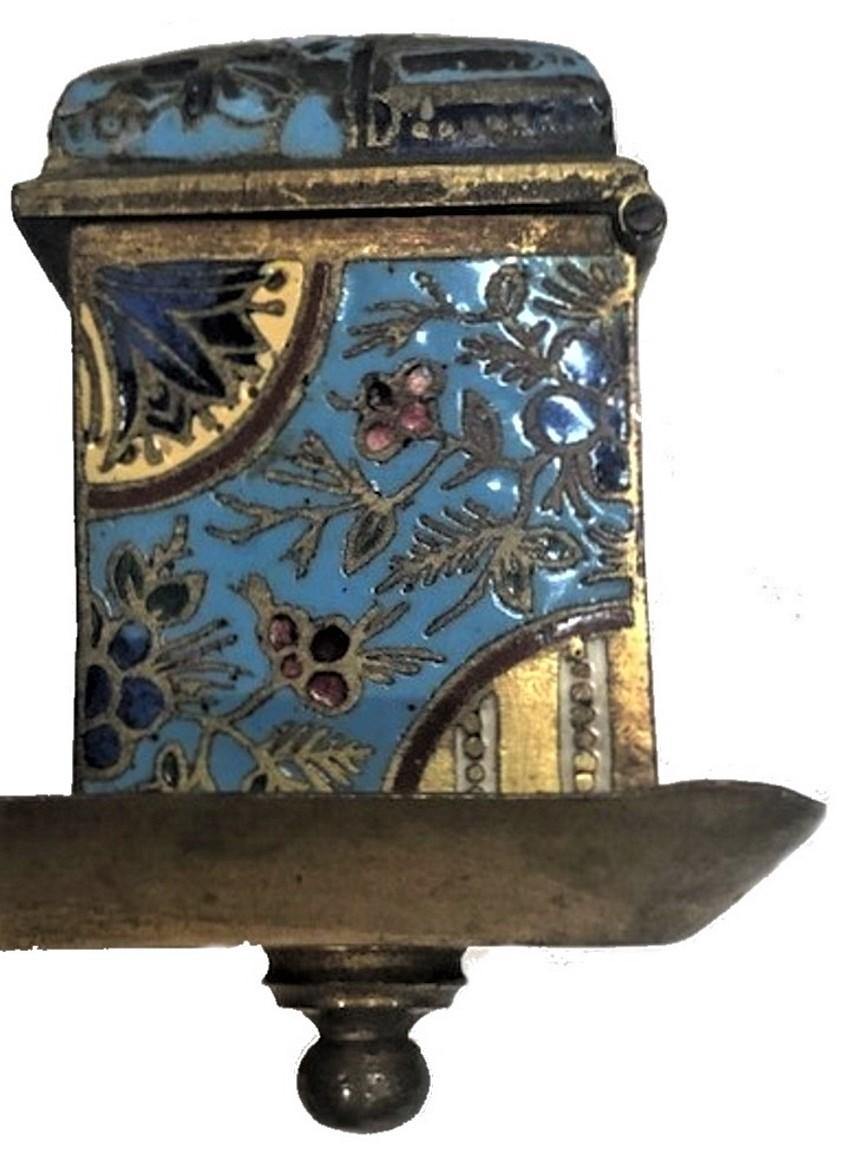 Chinese Art Deco Enameled Bronze Inkwell w/ Bird and Flower Motif, ca. 1920 For Sale 3