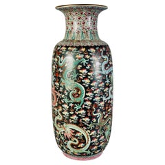 Chinese Art Deco Famille-Rose Vase with Flower and Dragon Motif, Ca. 1920