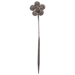 Antique Chinese Art Deco Floral Silver Hairpin