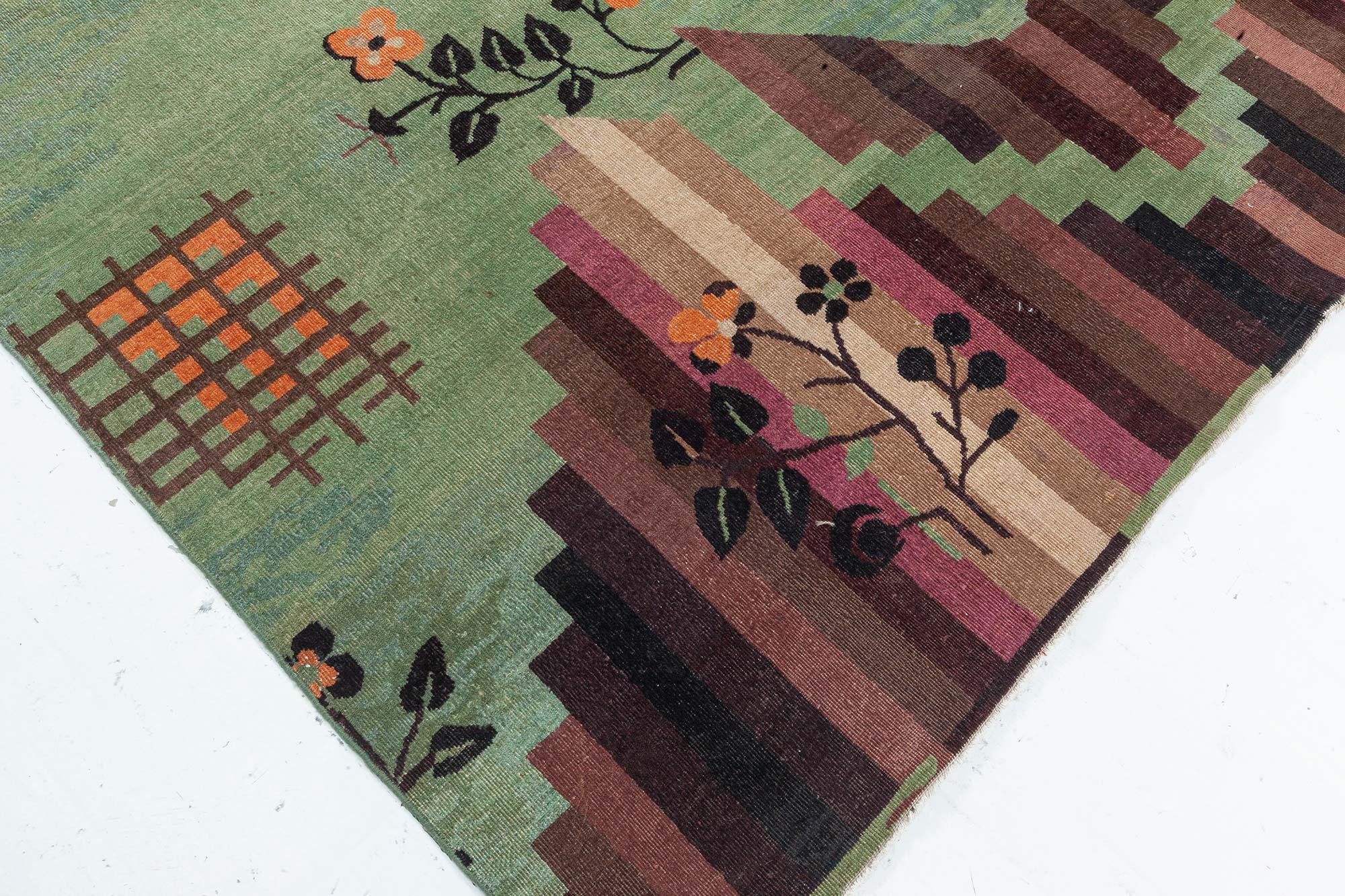 Noué à la main Tapis chinois Art Déco vert en vente