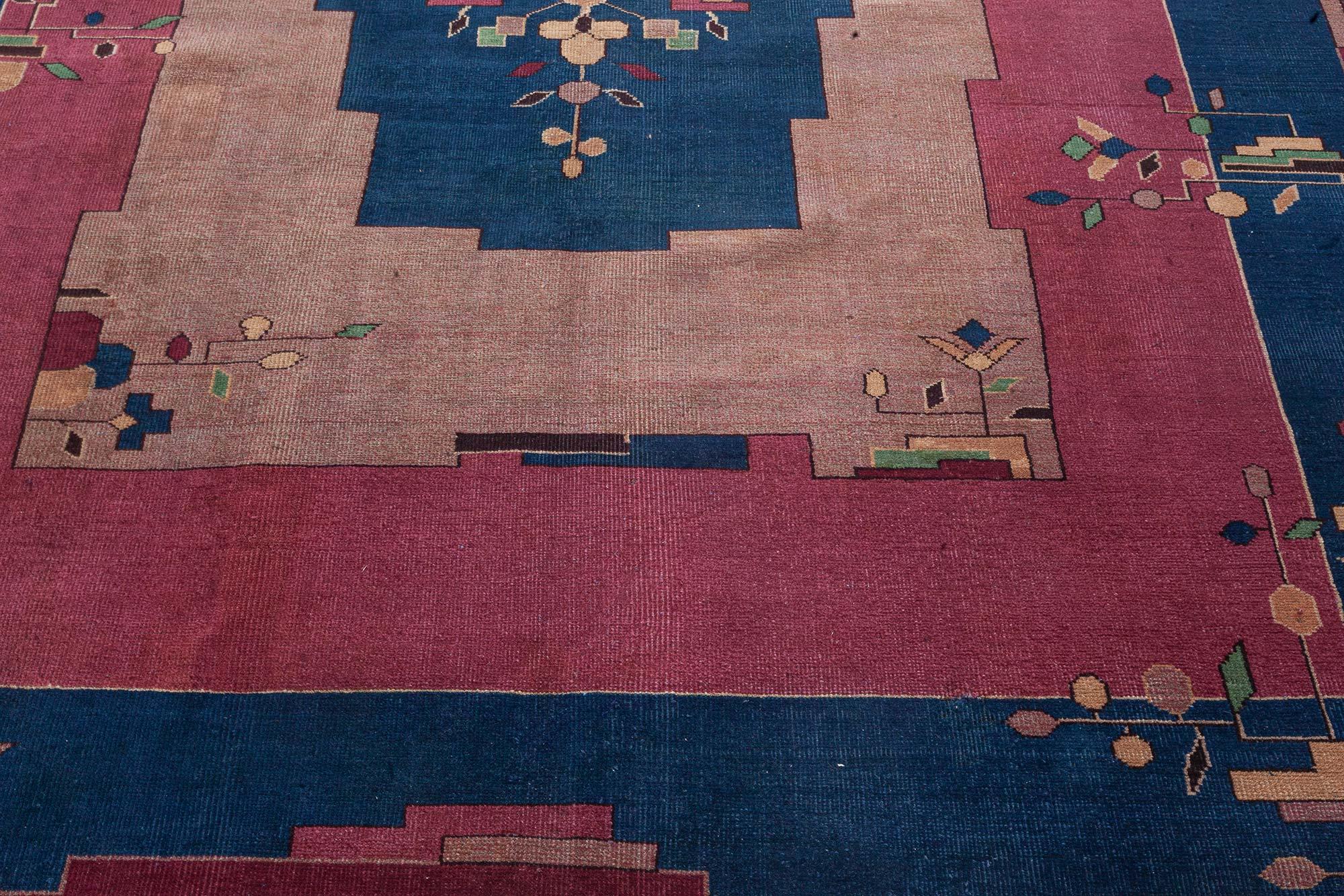 Hand-Knotted Chinese Art Deco Handmade Wool Rug For Sale