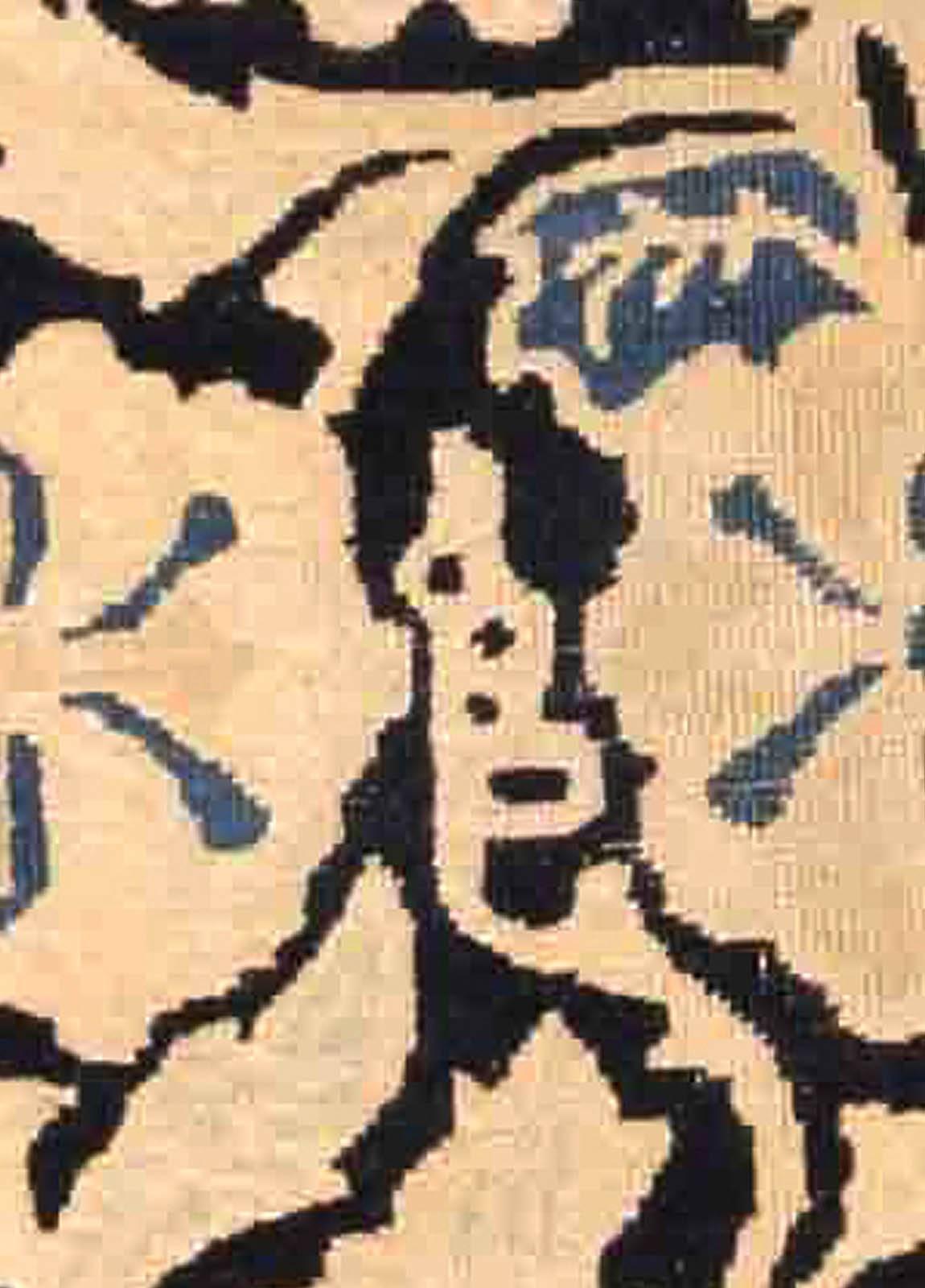 Chinese Art Deco blue, beige, black handwoven wool rug
Size: 3'2