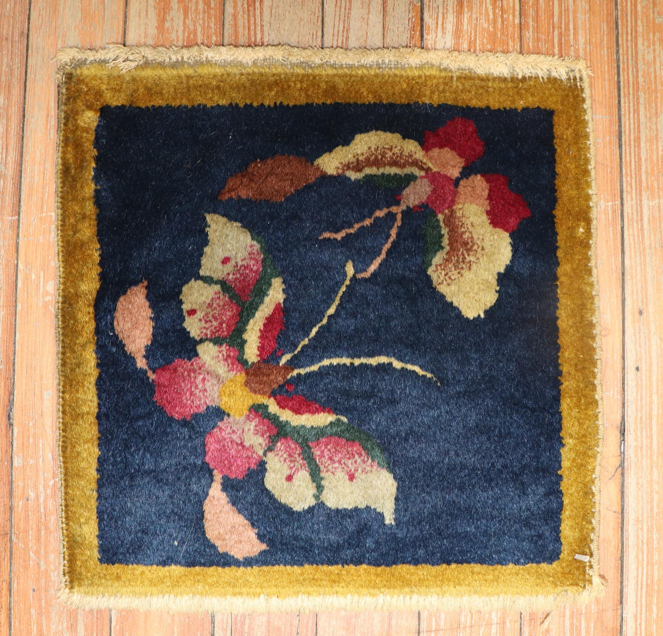 Rare size Chinese Nichols art deco miniature square rug from the 1940s.

Measures: 12'' x 12''