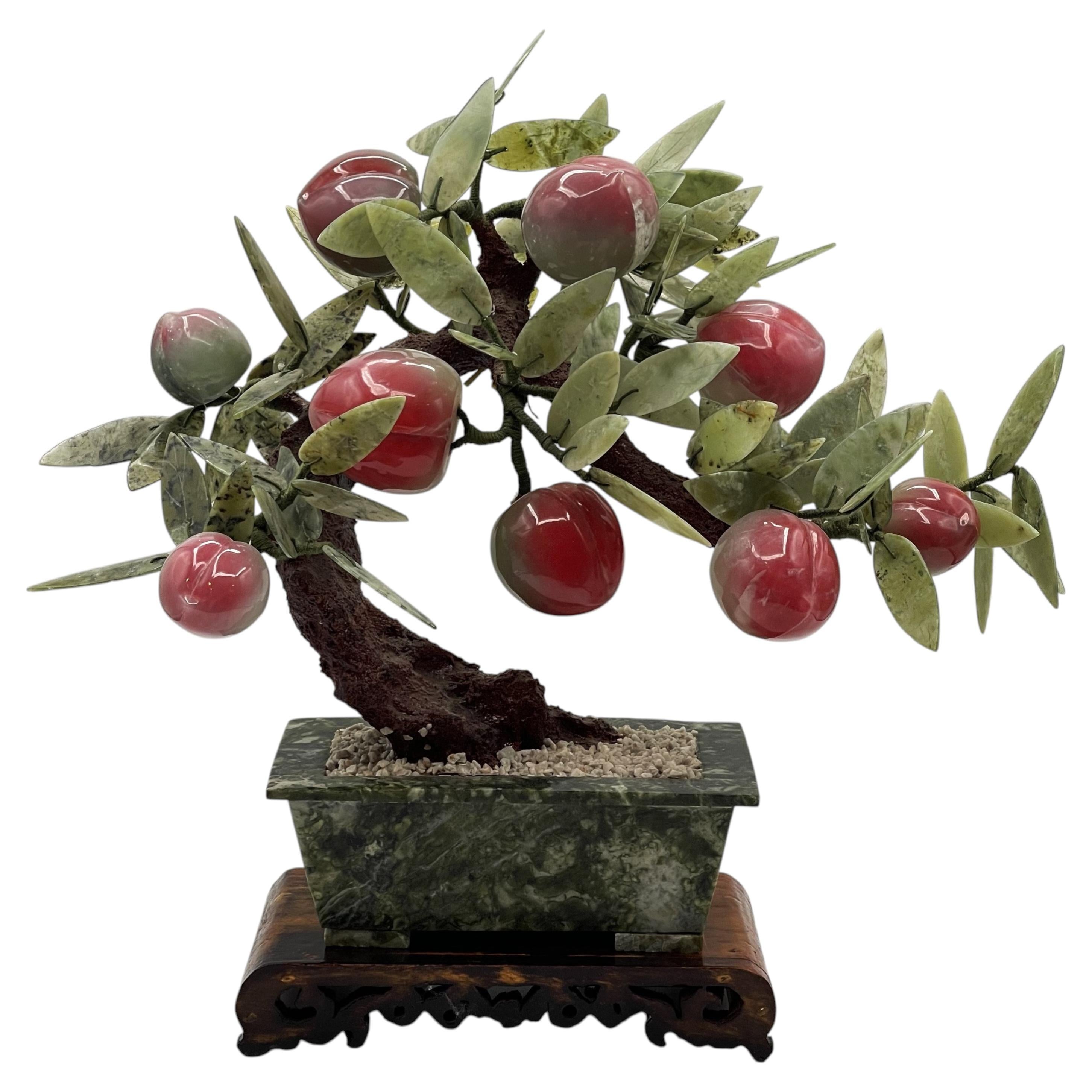 Chinese Art Deco Peach Flower Arrangement in Jade, Ca. 1920