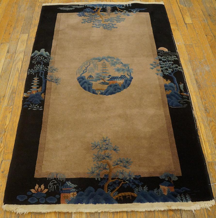 Hand-Knotted 1920s Pair of Chinese Art Deco Carpets ( 3' x 4' 10