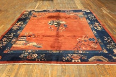 Wonderful Coral Red Color with Floral Design Antique Chinese Art Deco Rug