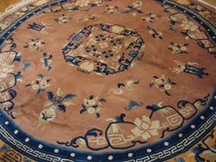 Delightful Rose Pink Color with Chinoiserie Pattern Vintage Peking Round Rug