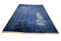 Calming & Tranquile Blue Background Cloud Band & Dragon Design Chinese Deco Rug