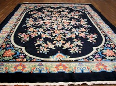 Amazing Black Palmette and Arabesque Corners Floral Antique Chinese Art Deco Rug